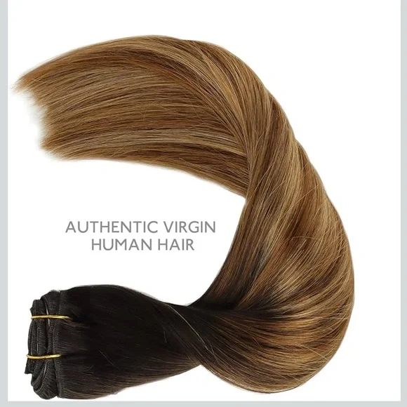 Double Weft Clip in Remy Human Hair Extensions Color #2/6/18 14 Inch 120g 7pcs - Picture 13 of 13